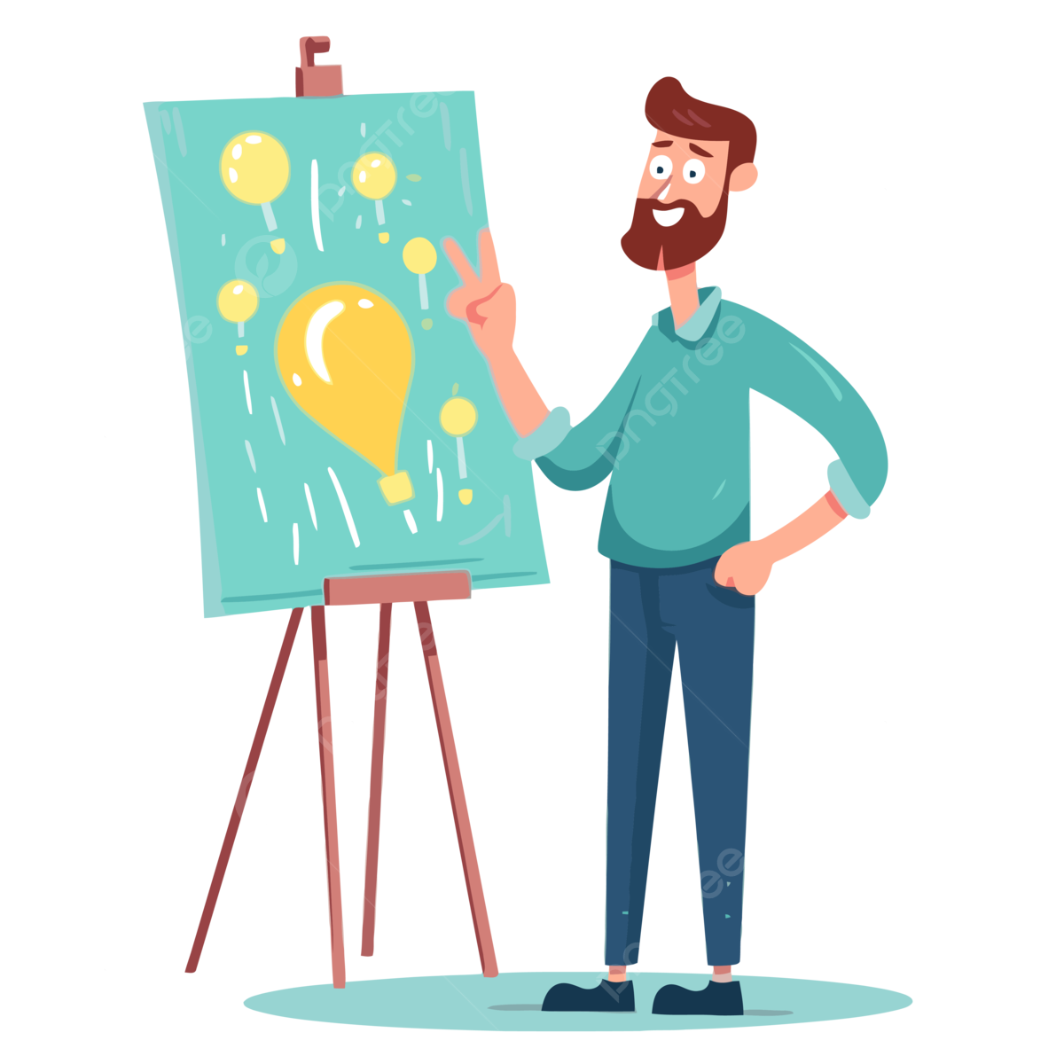 شرح قصاصة فنية رجل ملتح يشير إلى لوحة مع المصباح الكهربائي توضيح رسوم ...