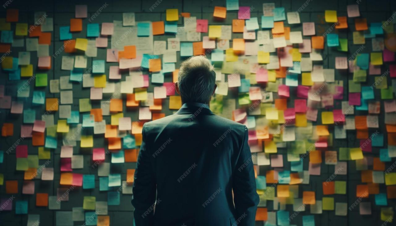 Premium AI Image | Successful businessman brainstorming ideas on sticky ...